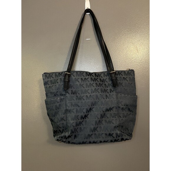 Michael Kors Tote Bag Womens Large Blue MK Monogram Shoulder Purse Handbag Zip - Picture 4 of 13